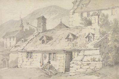 Stenen Huisjes in een Bergachtig Landschap met een Figuur op de Voorgrond door William Alexander