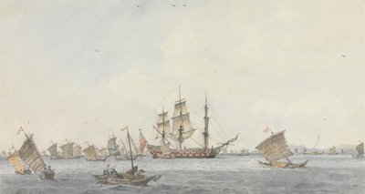 De Hindostan voor Anker in de Straat van Mi-a-tau van de Stad Ten-choo-fou bij de Ingang van de Golf van Pekin door William Alexander
