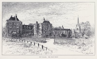 Ely Palace, de hoofdgevel (gravure) door William Alexander Ansted