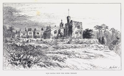 Rose Castle vanaf het buitenste terras (gravure) door William Alexander Ansted