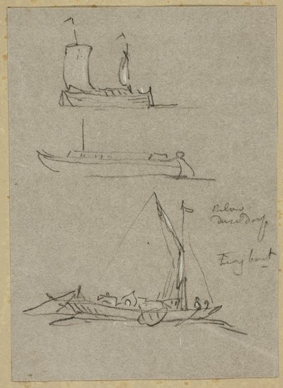 Drie schetsen van Düsseldorfse rivierboten door William Alfred Delamotte