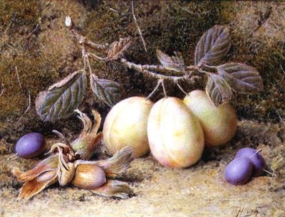 Stilleven met pruimen en noten door William B. Hough