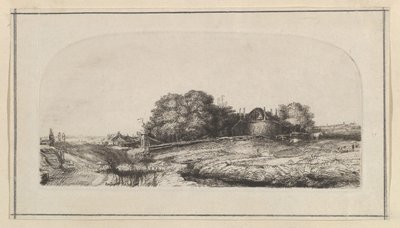Landschap met een hooischuur en een kudde schapen door William Baillie