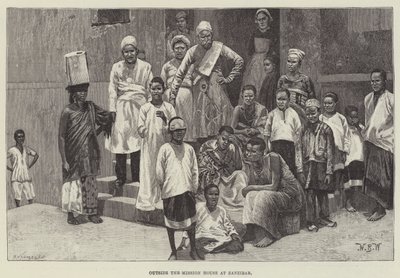 Buiten het missiehuis in Zanzibar door William Barnes Wollen