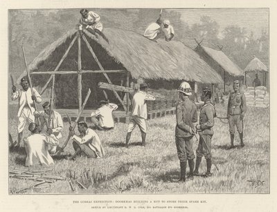 De Lushai Expeditie, Goorkhas bouwen een Hut om hun Reservekit op te slaan door William Barnes Wollen
