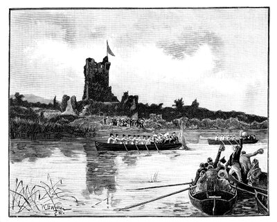 De koninklijke tour in Ierland, bezoek aan Ross Castle, Killarney, 1887 door William Barnes Wollen