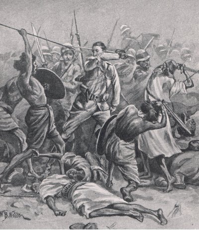 Het plein bij Abu-Klea, 17 januari 1885, illustratie uit British Battles on Land and Sea, 1915 door William Barnes Wollen