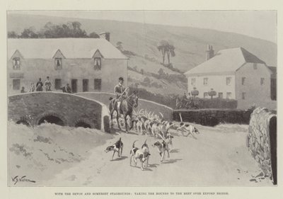 Met de Devon en Somerset Staghounds, de Honden naar de Bijeenkomst brengen over Exford Bridge door William Barnes Wollen