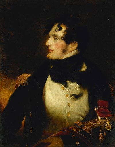 Portret van een Marineofficier, Halflang, in Uniform, Met een Presentatiezwaard en het Insigne van een C.B. door William Beechey