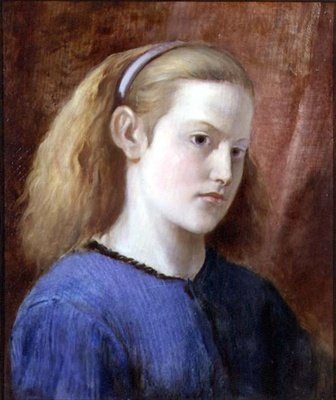 Portret van een Meisje in Blauw door William Bell Scott
