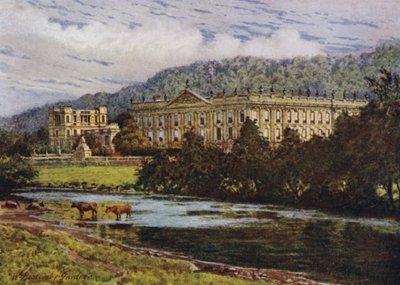 Chatsworth vanaf de Derwent door William Biscombe Gardner