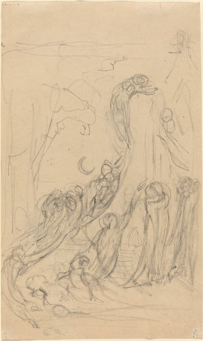 Een Opstandingsscène (De Spelen van Geesten) [recto] door William Blake