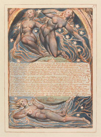 "En de stemmen van Bath, Canterbury, York en Edinburgh roepen..." (Plaat 57) door William Blake