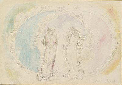 Beatrice en Dante in Tweelingen, te midden van de vlammen, 1825-1827 door William Blake