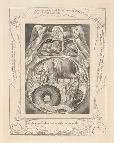 Boek van Job, Plaat 15, Behemoth en Leviathan door William Blake