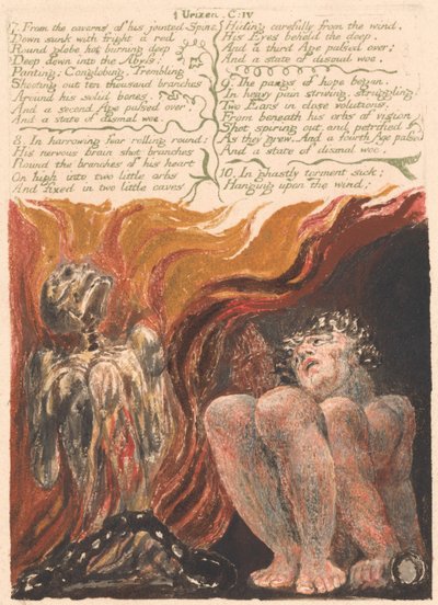 Het eerste boek van Urizen, plaat 10, "7. Uit de grotten van zijn gewrichtsgewricht..." (Bentley 11) door William Blake