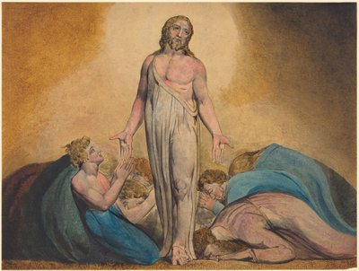 Christus verschijnt aan zijn discipelen na de opstanding, ca. 1795 (prent met aquarel en tempera) door William Blake