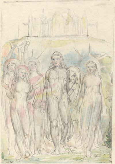 Christen met het Schild van Geloof, Afscheid Nemend van Zijn Metgezellen door William Blake