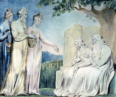 Illustraties van het Boek Job; Job accepteert liefdadigheid, 1825 door William Blake