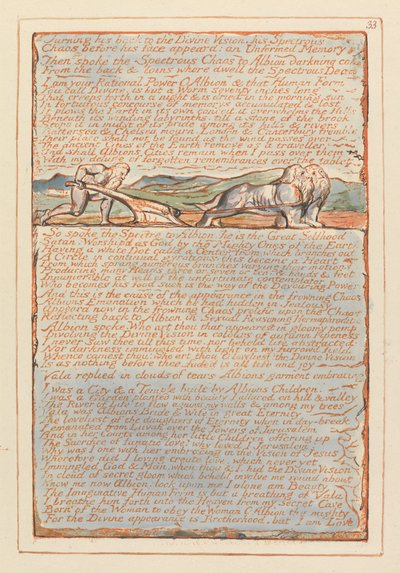 Jeruzalem, Plaat 33, Zijn rug naar de Goddelijke Visie kerend.... door William Blake