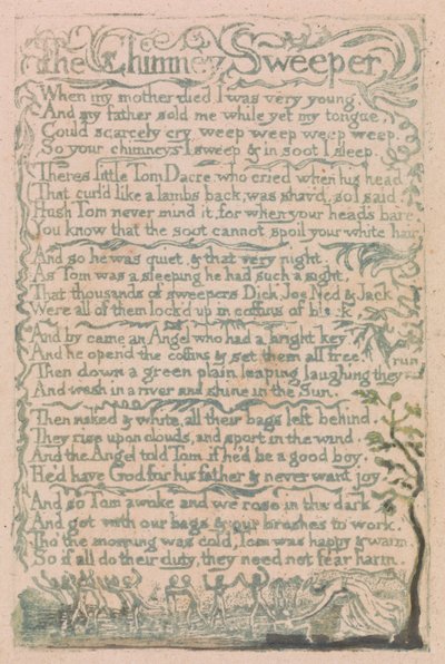 Liederen van Onschuld en Ervaring, Plaat 10, De Schoorsteenveger (Bentley 12) door William Blake