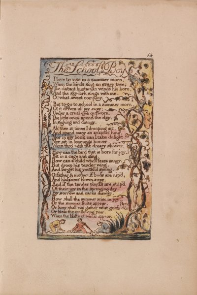 Liederen van Onschuld en Ervaring, Plaat 54, De Schooljongen (Bentley 53) door William Blake