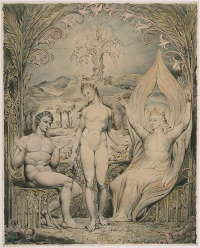 De aartsengel Rafaël met Adam en Eva (illustratie bij Miltons „Paradise Lost“) door William Blake