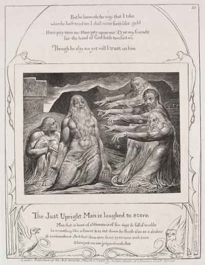 Het Boek van Job: Pl. 10, De rechtvaardige oprechte man wordt bespot door William Blake