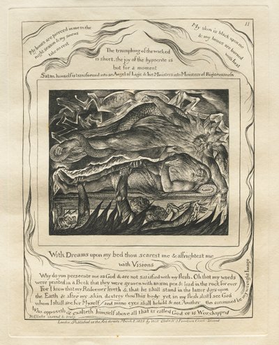 Het Boek van Job: Pl. 11, Met dromen op mijn bed verschrik je mij en beangstig je mij met visioenen door William Blake