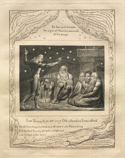 Het Boek van Job: Pl. 12, Ik ben jong en jullie zijn heel oud, daarom was ik bang door William Blake