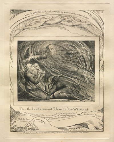 Het Boek van Job: Pl. 13, Toen antwoordde de Heer Job uit de Wervelwind, 1825 door William Blake