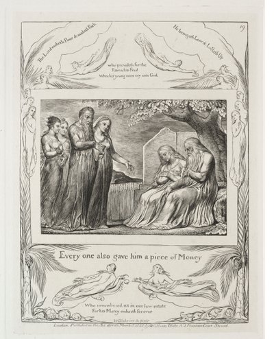 Het Boek van Job: Pl. 19, Iedereen gaf hem ook een stuk geld door William Blake