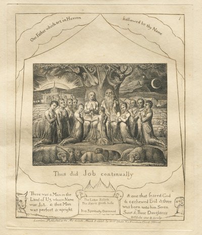 Het boek Job: Pl. 1, Zo deed Job voortdurend, 1825 door William Blake