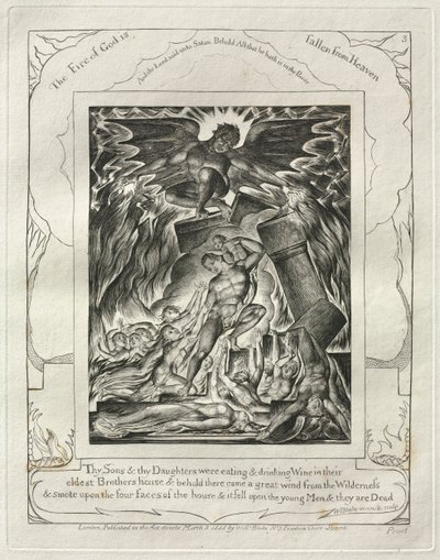 Het Boek Job: Pl. 3, Jouw Zonen en jouw Dochters aten en dronken Wijn in hun / oudste Broers huis door William Blake