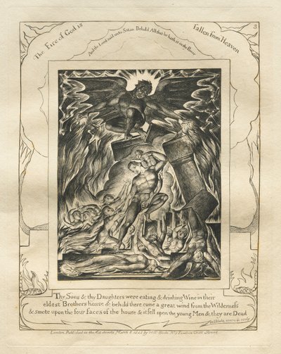 Het Boek van Job: Pl. 3, Uw zonen en dochters aten en dronken wijn in het huis van hun oudste broer door William Blake