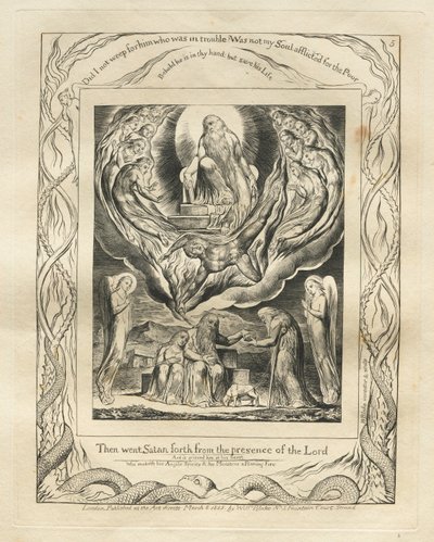 Het Boek van Job: Pl. 5, Toen ging Satan weg van het aangezicht van de Heer door William Blake