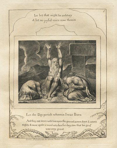 Het Boek van Job: Plaat 8, Laat de Dag vergaan waarop ik Geboren werd, 1825 door William Blake