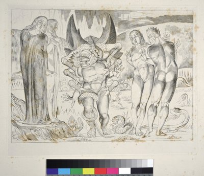 De Cirkel van de Dieven: Agnolo Brunelleschi aangevallen door een zesvoetige slang. Inferno, Canto XXV, illustratie bij de 