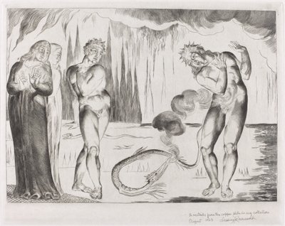 De Cirkel van de Dieven; Buoso Donati Aangevallen door de Slang door William Blake