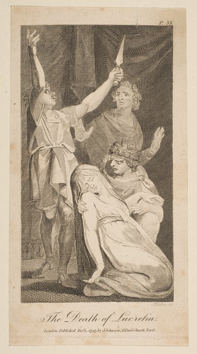De dood van Lucretia, uit Allens Nieuwe en Onpartijdige Romeinse Geschiedenis door William Blake