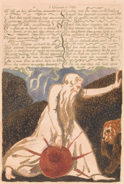 Het eerste boek van Urizen, plaat 20, "Van het leven verlaten bergen..." (Bentley 23) door William Blake