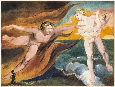 De goede en kwade engelen vechten om een kind door William Blake