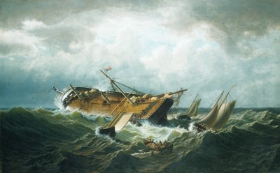 Scheepswrak voor de kust van Nantucket (Wrak voor de kust van Nantucket na een storm) door William Bradford