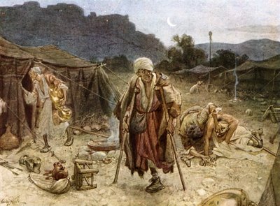 De vier melaatsen plunderen het kamp van de Syriërs door William Brassey Hole