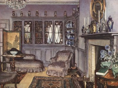 Interieurdecoratie: Een zitkamer in mauve-grijs door William Bruce Ellis Ranken