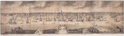 Een zuidelijk uitzicht op de bloeiende stad New York in de provincie New York in Amerika, gegraveerd door John Harris, 1717-18 door William Burgis
