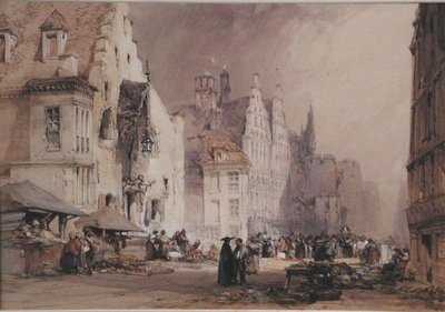Een straatmarkt in Gent door William Callow