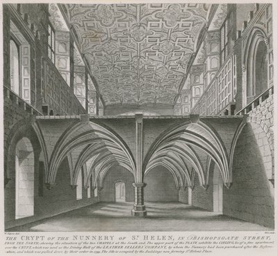 De crypte van het Klooster van St. Helen in Bishopsgate Street, Londen door William Capon