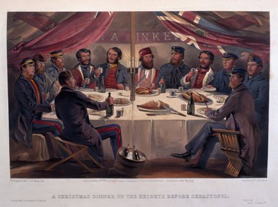 Een Kerstdiner op de Hoogten voor Sebastopol, gegraveerd door J.A. Vinter, uit 