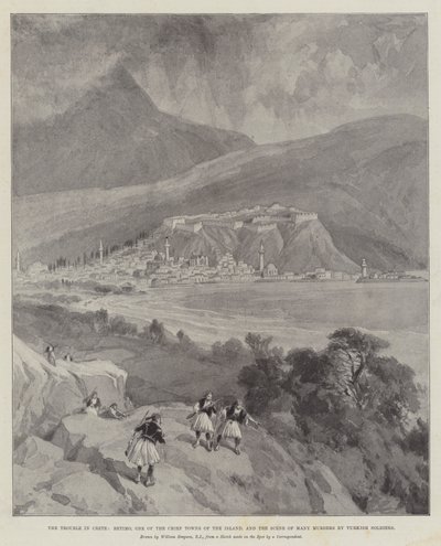 De problemen op Kreta, Retimo, een van de belangrijkste steden van het eiland, en de plaats van vele moorden door Turkse soldaten door William Crimea Simpson
